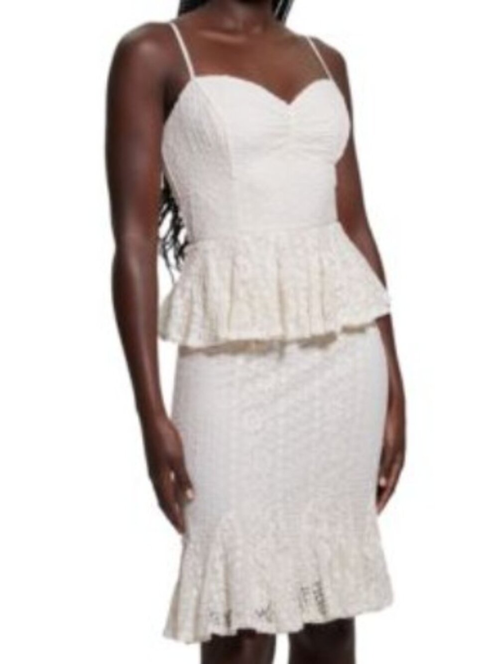 GUESS Women's Lula Ruffle-Waist Sleeveless Lace Dress NWT